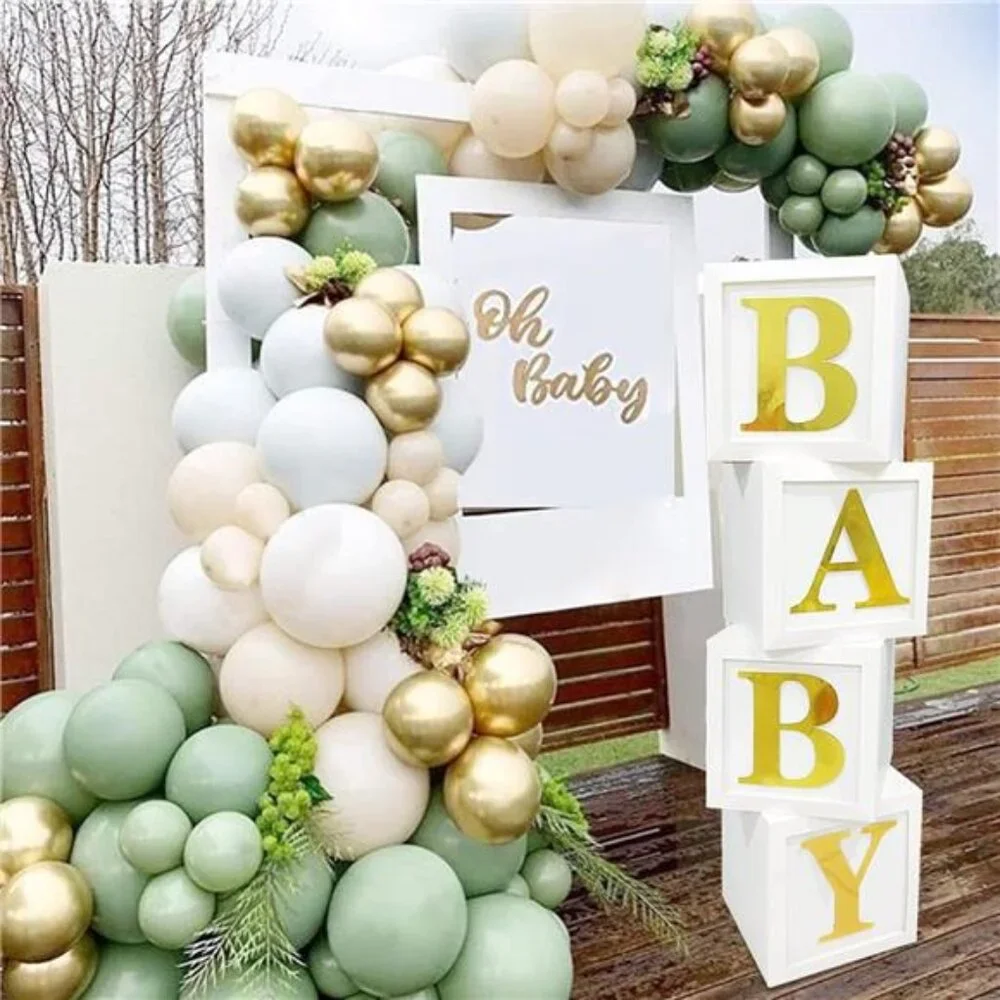 Baby Shower Boxes Party Decorations - 4pcs Stereoscopic White Gold Boxes